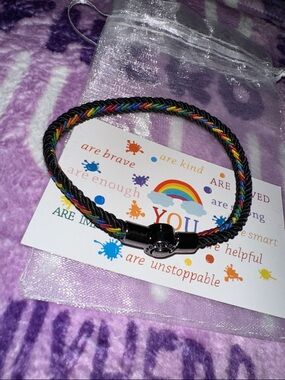 Rainbow Braided Bracelet with Clasp & positive affirmation card with sheer bag